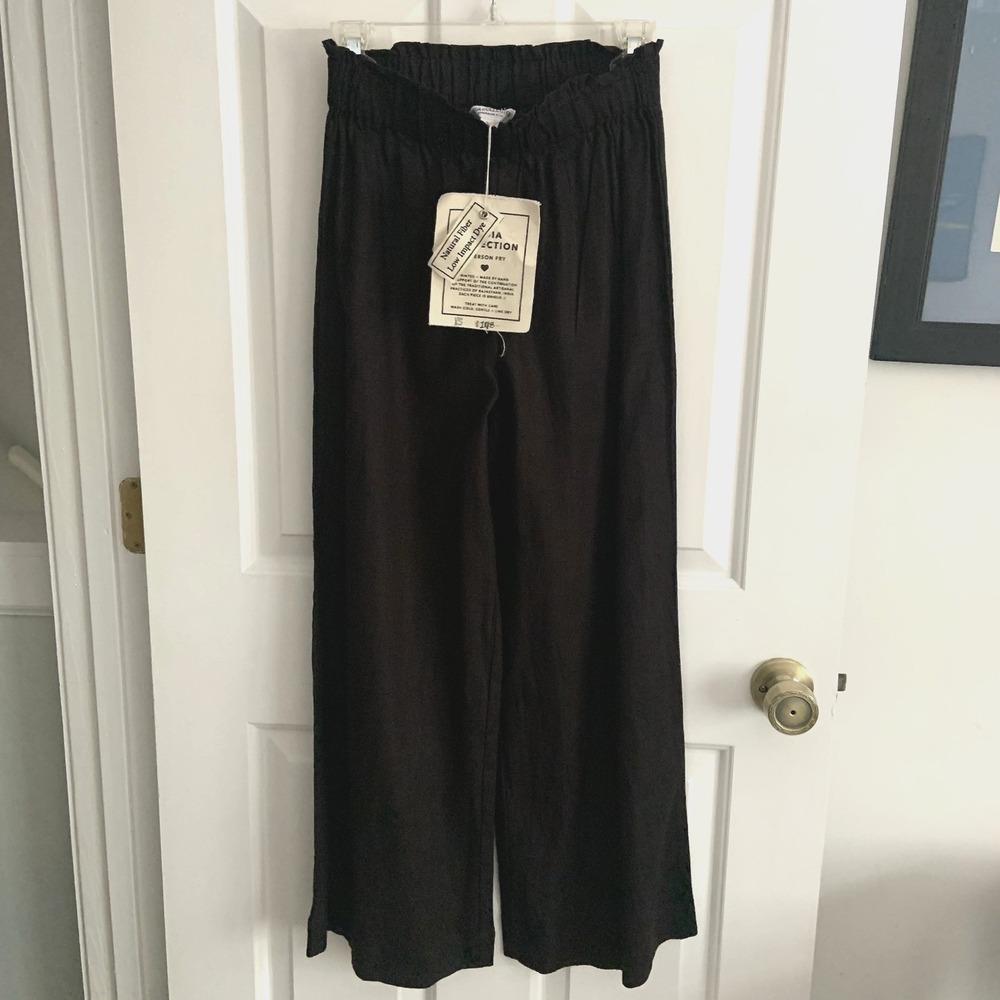 NWT Emerson Fry India Collection Black Linen Blend Pull On Pants Womens XS